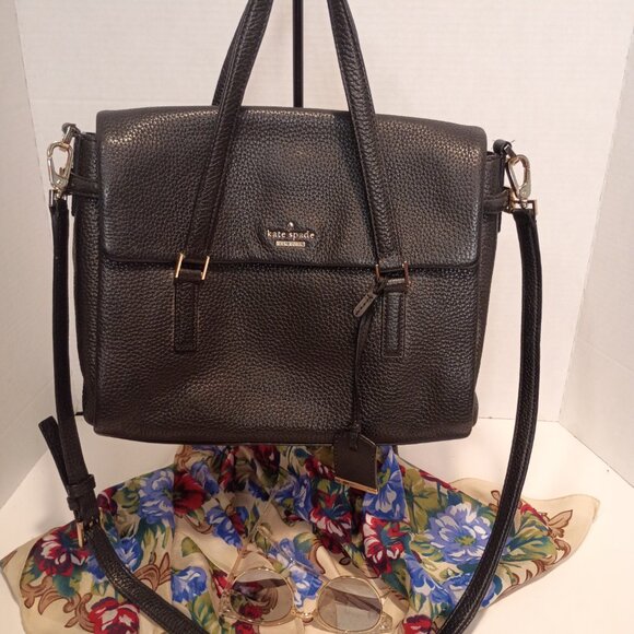 KATE SPADE NY Holden Street "Leslie" Black Pebbled Leather 2-way Bag - Picture 2 of 14